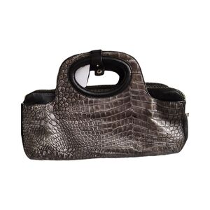 1Cynthia Rowley Crocodile-Embossed Black and Brown Leather Handbag